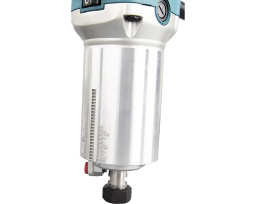 Detailansicht einer Oberfräse mit Tiefenskala.