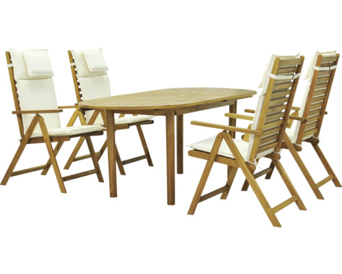 Gartenmöbelset GARDEN PLACE Alina 4-Sitzer 5 tlg. braun mit ausziehbarem Holztisch aus robuster Akazie, klappbar, inkl. Auflagen Gartenmöbelset GARDEN PLACE Alina 4-Sitzer 5 tlg. braun mit ausziehbarem Holztisch aus robuster Akazie, klappbar, inkl. Auflagen