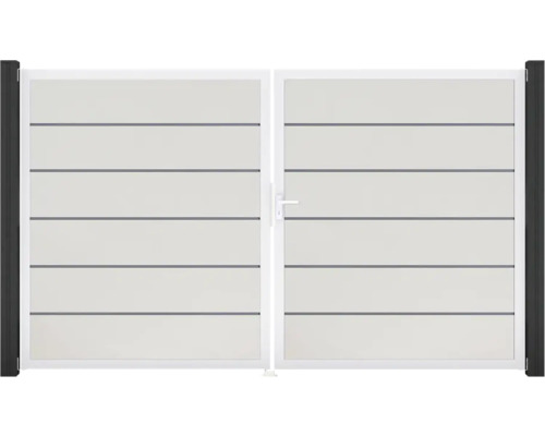 Doppelflügeltor aus Aluminium mit horizontalen Lamellen