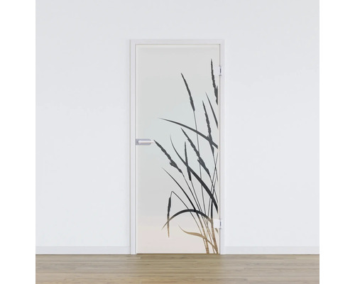 Zimmertür mit Glasdekor und Gräser-Motiv