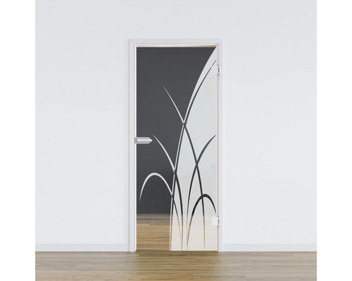 Glastür mit Gräser-Design
