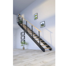Pertura Wangentreppe Libra Eiche rustikal ohne Setzstufen Pulverbeschichtet Seitenwange Schwarz gerade 85 cm 10 Stufen / 11 Steigungen Stabgeländer