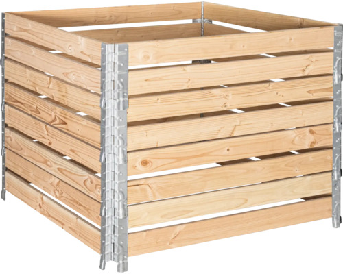 Komposter aus Holzlatten mit Metallverbindungen