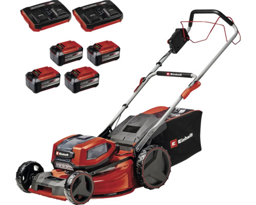 Akkurasenmäher mit Fangkorb, Akkus und Ladegeräten