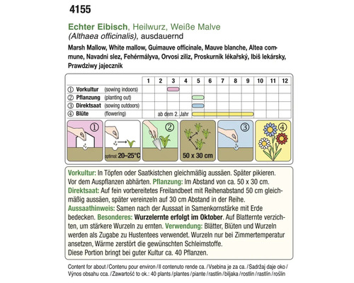 Informationen zur Aussaat von Echter Eibisch, Heilwurz, Weiße Malve