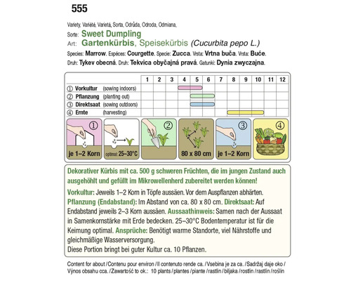 Anleitung zum Anbau von Sweet Dumpling Gartenkürbis.