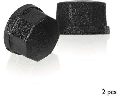Zwei schwarze Guss-Verschlusskappen