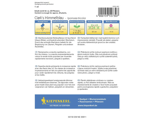 Verpackung Clark''s Himmelblau Blumensamen von Ipomoea tricolor