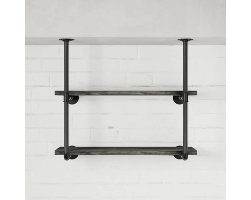 Regal mit zwei Holzebenen und Rohrrahmen