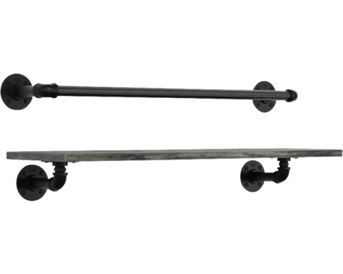 Schuhablage Wandregal Walteco Rusticline 120 x 260 x 850 mm, 1 Boden, schwarz Wandregal und Handtuchhalter im industriellen Design mit Metallrohrkonstruktion