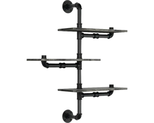 Dreifaches Wandregal Walteco Rusticline 160 x 320 x 550 mm, 3 Boden, schwarz Wandregal mit drei Ablageflächen und Rohrdesign