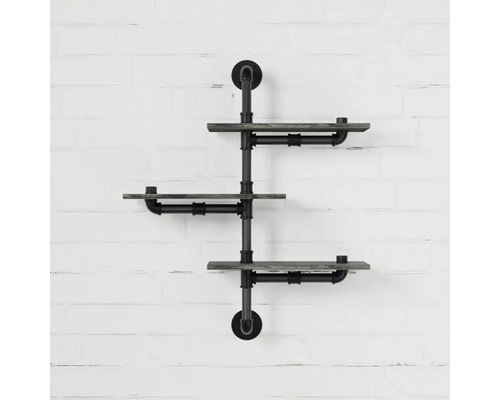 Wandregal mit drei Ablageflächen und Rohrgestell