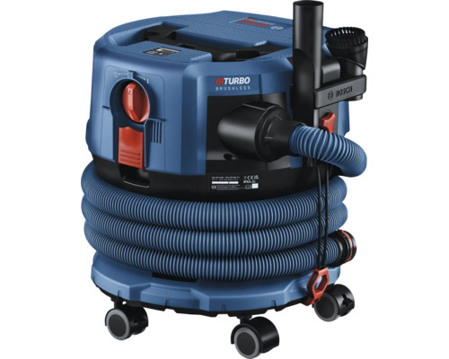 Blauer Industriesauger mit Schlauch und Zubehör