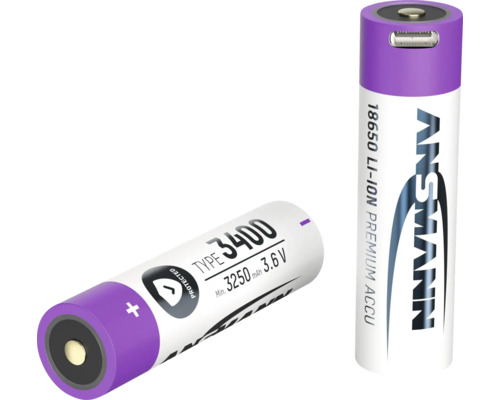 Zwei Ansmann 18650 Lithium-Ionen Akkus