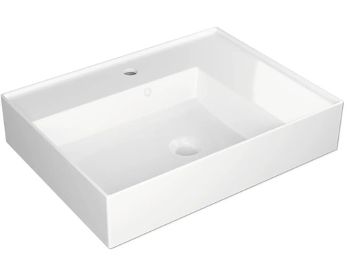 Waschbecken Jungborn Quattro Ablage rechts 61x46 cm weiß glänzend Rechteckiges Aufsatzwaschbecken aus Sanitärkeramik