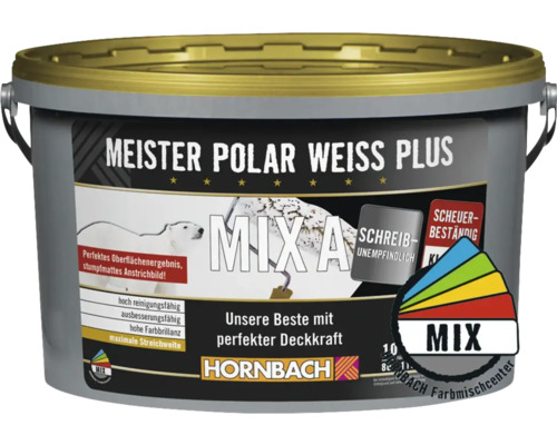 HORNBACH Wandfarbe Meister Polarweiß Plus im Wunschfarbton Basis A 10 L