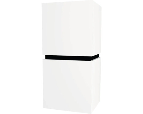 Hängeschrank Devo Viva 2.0 links 40x84x35 cm premium white matt mit 2 Türen Kubische weiße Stehleuchte mit schwarzem Akzent