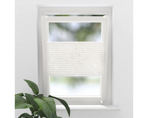 SOLUNA Faltenplissee mit Seitenverspannung ohne Bohren Blatt weiß 110x130 cm Fenster mit Faltstore zur Lichtregulierung