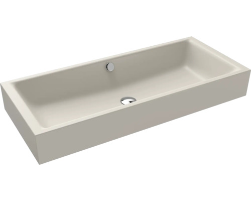 Aufsatzwaschbecken Kalswwei Puro 90x38,5 cm warm grey 10 matt emailliert perleffekt Rechteckiger Waschtisch aus Keramik mit Hahnloch und Überlauf