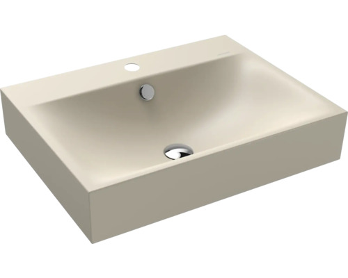 Waschtisch Kalswwei Silenio 60x46 cm warm beige 20 matt emailliert perleffekt Aufsatzwaschbecken mit Hahnloch und Überlauf