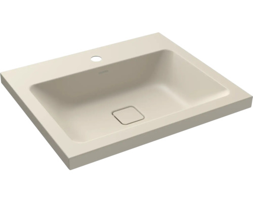 Aufsatzwaschbecken Kalswwei Cono 60x50 cm warm beige 20 matt emailliert perleffekt Rechteckiges Aufsatzwaschbecken