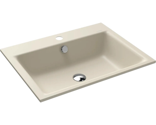 Einbauwaschbecken Kaldewei Puro 60x46 cm warm beige 20 matt emailliert perleffekt Rechteckiges Einbauspülbecken aus Sanitärkeramik mit Hahnloch und Überlauf