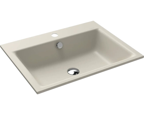 Einbauwaschbecken Kaldewei Puro 60x46 cm warm grey 10 matt emailliert perleffekt Waschbecken aus Keramik mit Hahnloch und Überlauf
