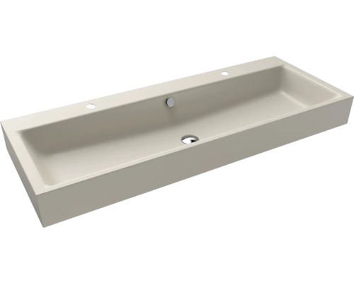 Doppelwaschtisch Kaldewei Puro 120x46 cm warm grey 10 matt emailliert perleffekt Rechteckiges Aufsatzwaschbecken mit Hahnlöchern und Überlauf