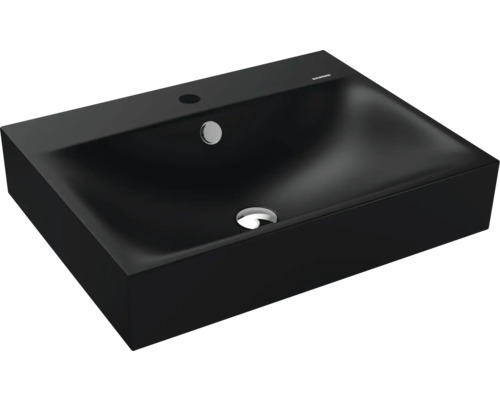 Waschtisch Kalswwei Silenio 60x46 cm cool grey 90 matt emailliert perleffekt Schwarzes Aufsatzwaschbecken aus Keramik mit Hahnloch und Überlauf