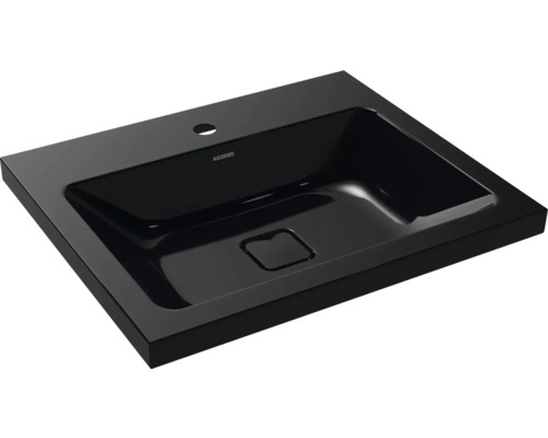 Aufsatzwaschbecken Kalswwei Cono 60x50 cm schwarz glänzend emailliert perleffekt Kaldewei Waschtisch aus Stahl-Emaille