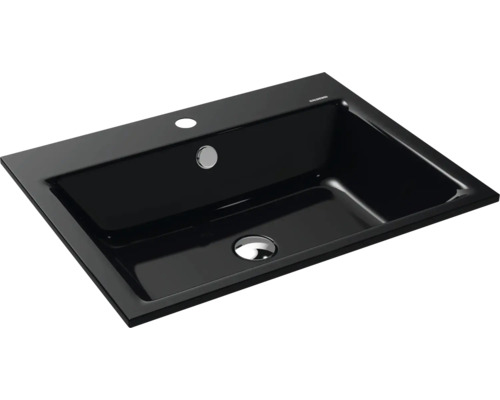 Einbauwaschbecken Kaldewei Puro 60x46 cm schwarz glänzend emailliert perleffekt Schwarzes Keramik Waschbecken für Badezimmer