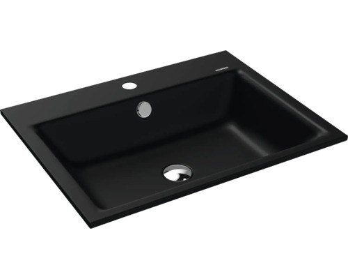 Einbauwaschbecken Kaldewei Puro 60x46 cm schwarz matt emailliert perleffekt Schwarzes Aufsatzwaschbecken mit Hahnloch und Überlauf