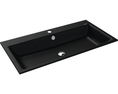 Einbauwaschbecken Kaldewei Puro 90x46 cm schwarz matt emailliert perleffekt Schwarzes Einbaubecken mit Hahnloch und Überlauf