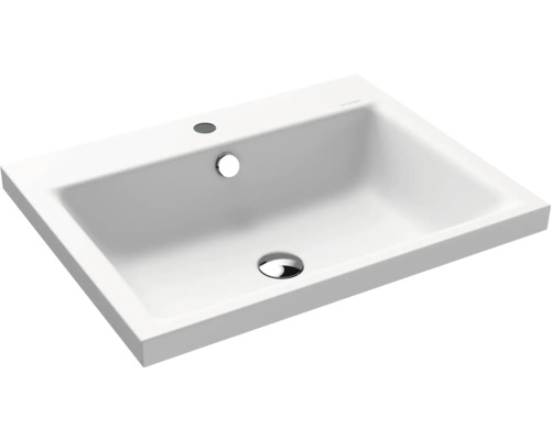 Aufsatzwaschbecken Kaldewei Puro 60x46x4 cm alpinweiß matt emailliert perleffekt Rechteckiger Waschtisch aus Sanitärkeramik mit Hahnloch und Überlauf