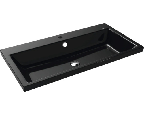 Aufsatzwaschbecken Kaldewei Puro 90x46x4 cm schwarz glänzend emailliert perleffekt Rechteckiges schwarzes Waschbecken aus Sanitärkeramik