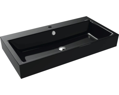 Aufsatzwaschbecken Kaldewei Puro 90x46x12 cm schwarz glänzend emailliert perleffekt Rechteckiges Aufsatzwaschbecken aus Sanitärkeramik mit Hahnloch und Überlauf