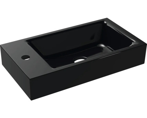 Aufsatzwaschbecken Kalswwei Puro 55x30 cm schwarz glänzend emailliert perleffekt Rechteckiges Aufsatzwaschbecken aus Keramik