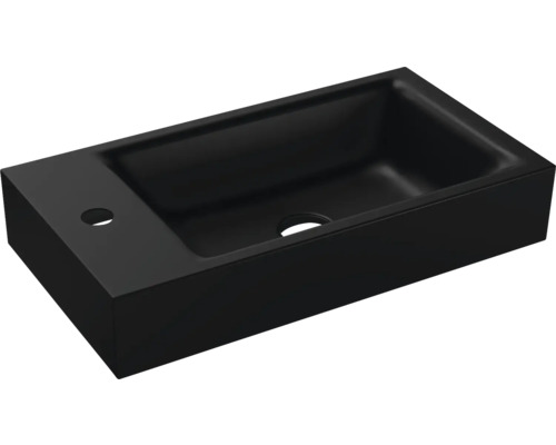 Aufsatzwaschbecken Kalswwei Puro 55x30 cm cool grey 90 matt emailliert perleffekt Schwarzes Aufsatzwaschbecken aus Keramik mit Hahnloch und Überlauf