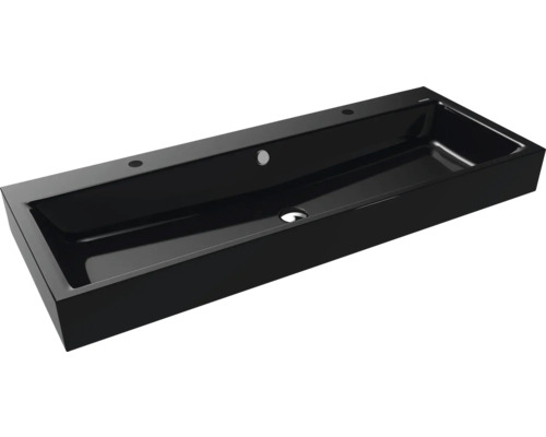 Doppelwaschtisch Kaldewei Puro 120x46 cm schwarz glänzend emailliert perleffekt Rechteckiges Keramik Waschbecken ohne Hahnlochbank und Überlauf