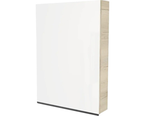 Spiegelschrank Devo Viva 2.0 1-türig 60x15x85 cm Anschlag links oak halifax white Weißer Hochschrank mit Holzelementen