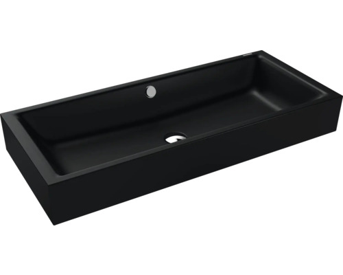 Aufsatzwaschbecken Kalswwei Puro 90x38,5 cm schwarz matt emailliert perleffekt Rechteckiges, schwarzes Aufsatzwaschbecken mit Hahnloch und Überlauf
