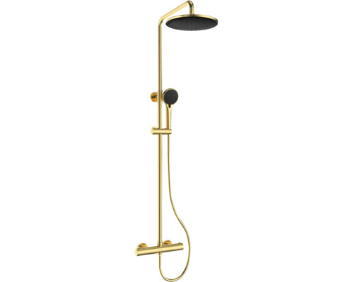 Mice Dusch Säule Mit Thermostat Line – Gebürstetes Gold, Ausziehbar Bis 132 Cm, Mit 20 Cm Brausekopf