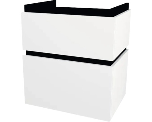 Waschbeckenunterschrank Devo Viva 2.0 59x66x44 cm ohne Waschbecken weiß matt Waschtischunterschrank in Weiß mit schwarzer Absetzung