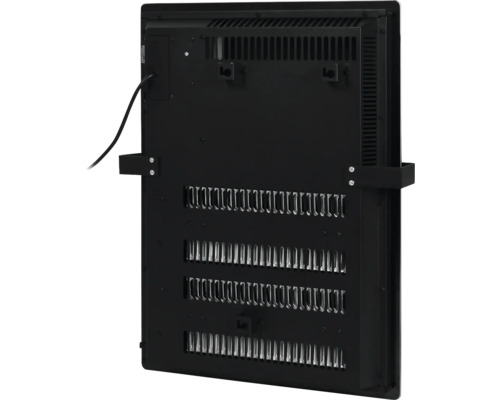 Rückansicht eines elektrischen Heizkörpers zur Wandmontage mit Lüftungsschlitzen