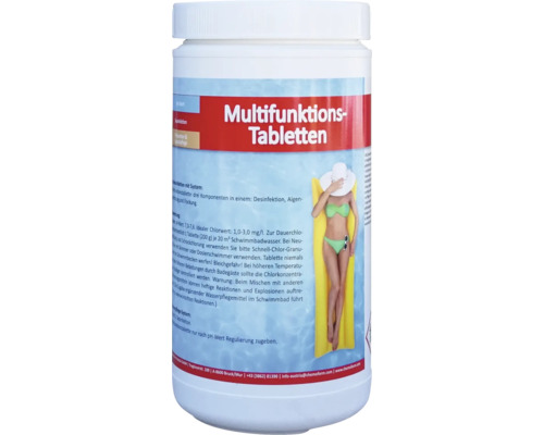 Multifunktionstabletten zur Schwimmbadwasserpflege in einer Dose
