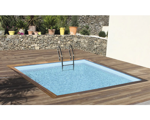 Aufstellpool Einbaupool Teileinbaupool Holzpool Gre 305 x 305 x 119 cm 7800 l holz inkl. Filteranlage Bodenschutzvlies Leiter Skimmer Schutzvlies für Wand und Boden Quadratischer Pool mit Holzdeck und Leiter