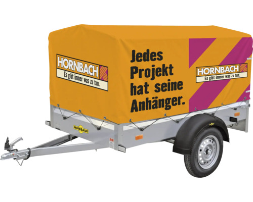 Humbaur Einachanhänger Steely ungebremst 2050 x 1095 x 6600 mm inkl. bedruckte Hornbach Plane & Spriegel zul. Gesamtgewicht 750 kg Anhänger mit Plane und Hornbach Aufdruck
