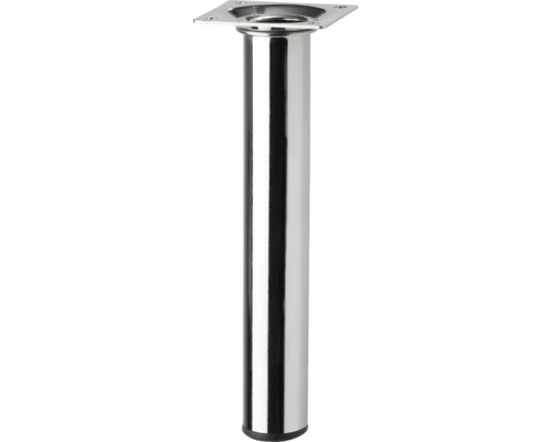 Tarrox Tischbein rund Ø 30 x 300 mm, chrom Möbelfuß aus Metall, zylindrisch mit quadratischer Befestigungsplatte