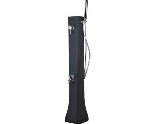 Solardusche Gartendusche 190 l H 119 cm Aluminium mit Kalt- und Warmwasserhahn Schwarze Gartendusche mit Handbrause und Fußdusche.