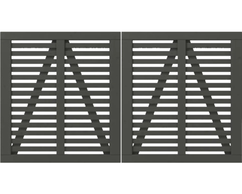 Doppeltor PLUS Harmoni 200 x 107 cm RAL 7022 grau Zwei graue Sichtschutzelemente mit horizontalen Lamellen
